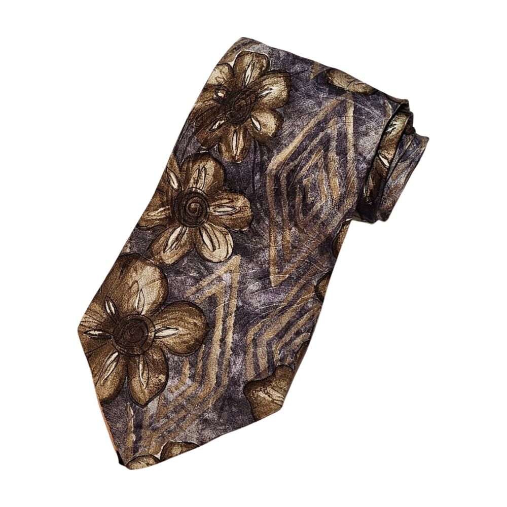 Como Collezione Men Neck Tie Brown Multicolor Floral Vintage 56"L x 4"W Silk USA